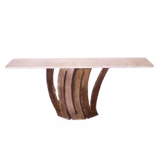 Rectangular sculptural base and stone top console